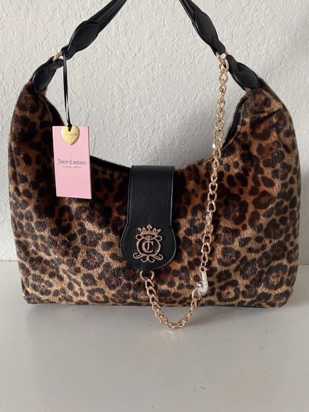 Juicy Couture Juicy Royal Crest Large Hobo/Coho Natural Leopard Print VIRAL NEW